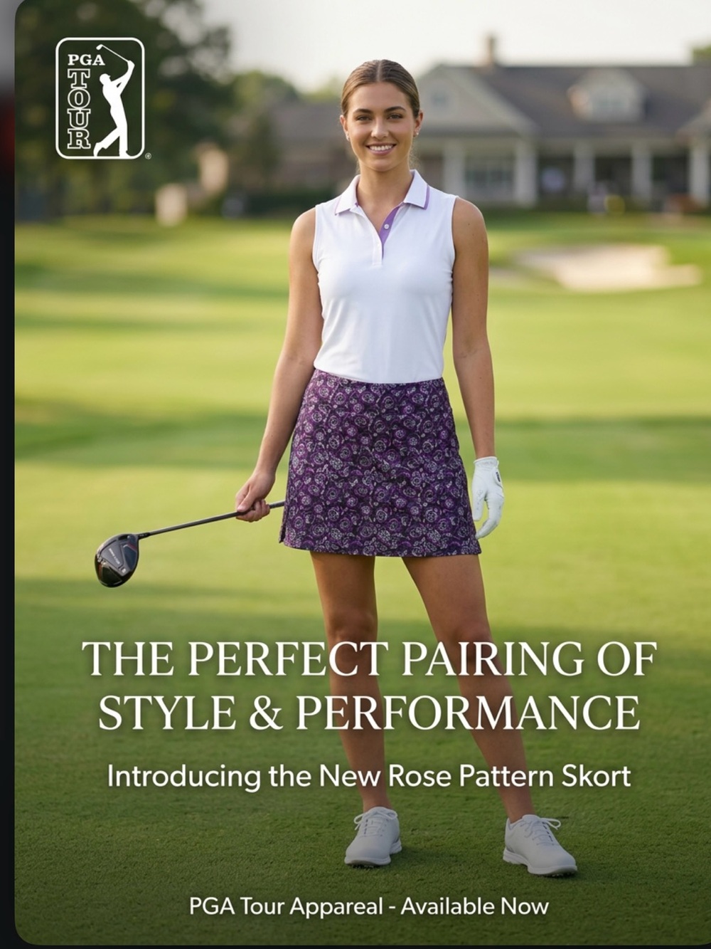 NWT ~ PGA TOUR Women’s Purple Rose Pattern Mini Skort ~ Size Medium